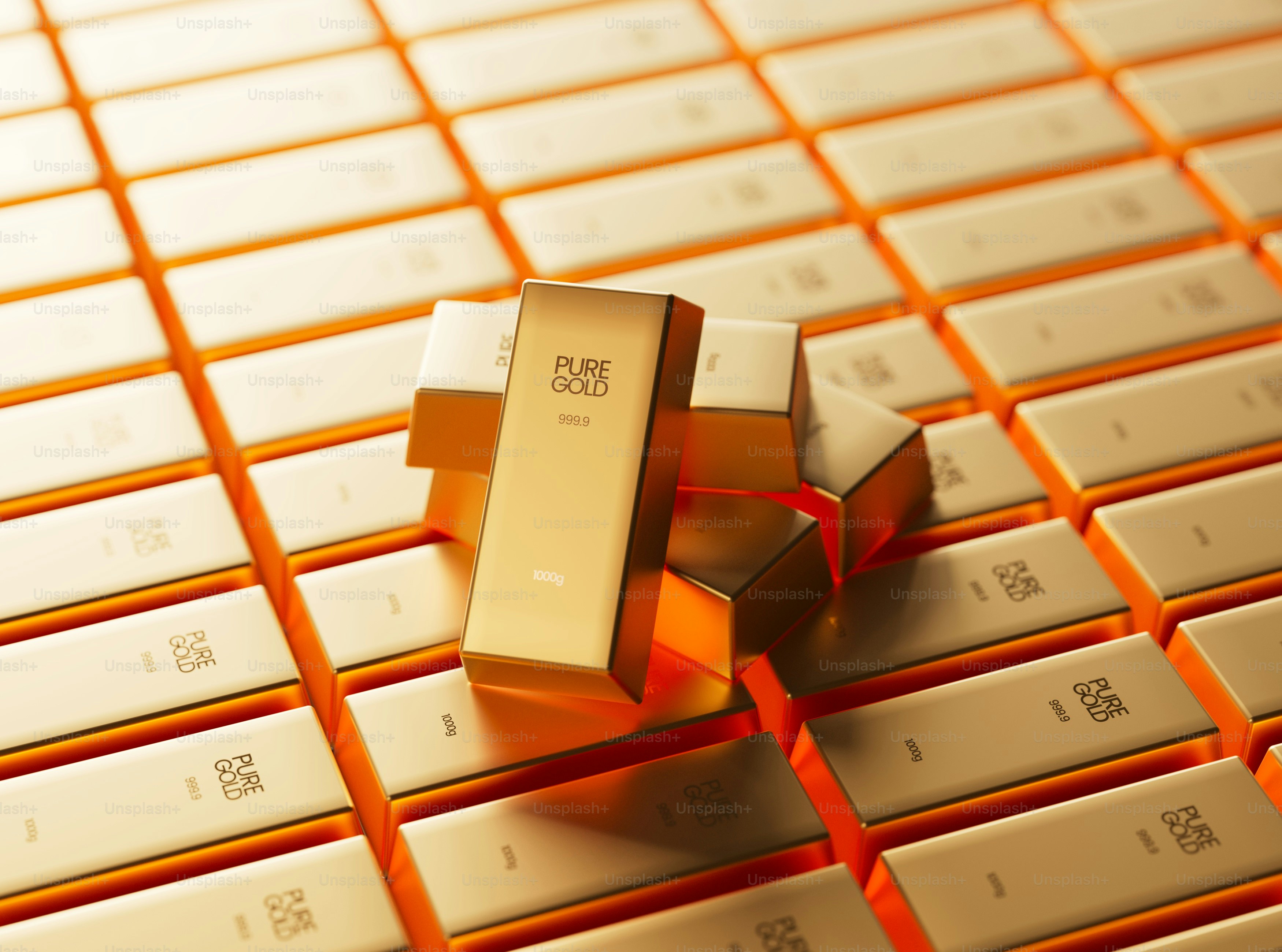 two gold bars sitting on top of each other